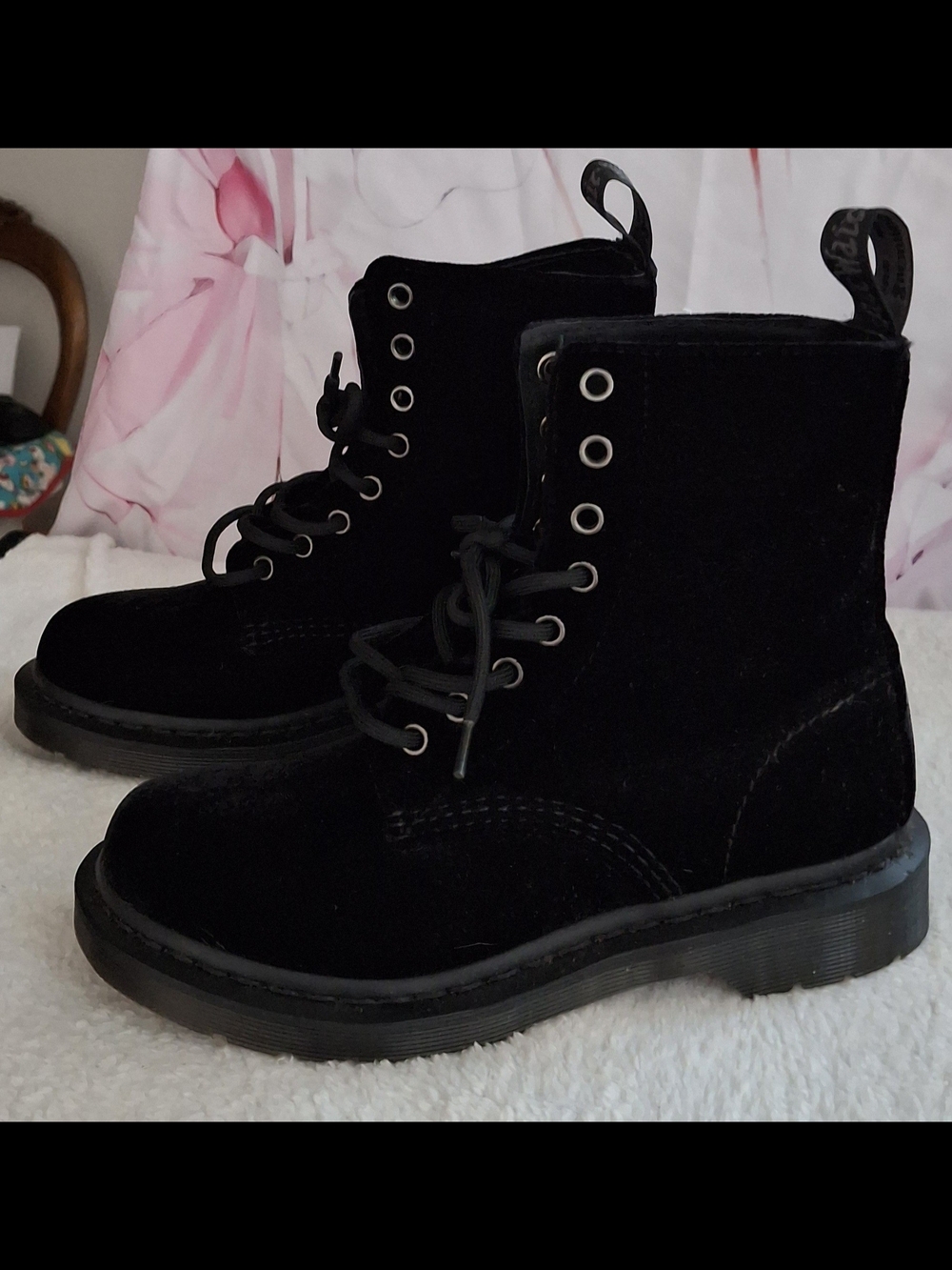 Dr. Martens Black Velvet Lace-Up Ankle Boots